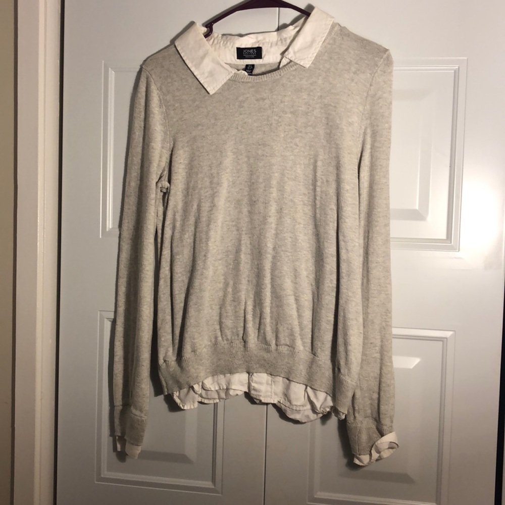 Heather Grey sweater with built in button up